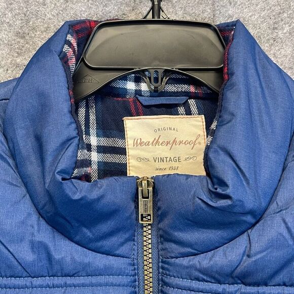 WEATHERPROOF VINTAGE Vest Men's XL Navy Blue Quilted Puffer Flannel Lined Zip Up - Picture 3 of 13